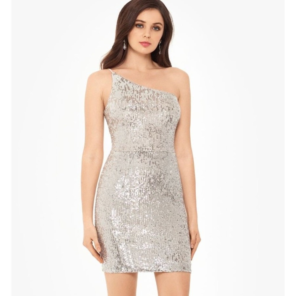 XSCAPE Silver Sequin Cowl Neck Midi Slip Dress Size 10 Cocktail Party